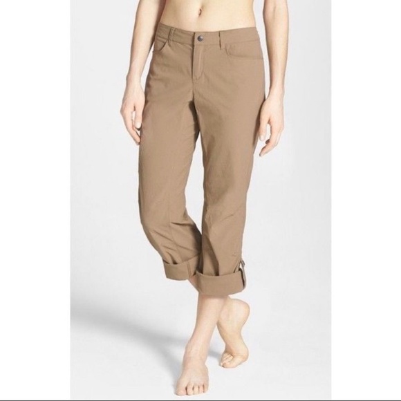 PATAGONIA size 4 Rock Craft roll up pants Ash Tan athletic hiking pants pockets - Picture 1 of 16